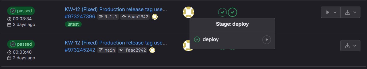 Staging and production pipelines